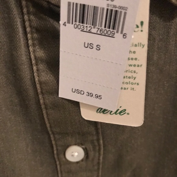 Aerie NWT Small Olive Green Button Down Shirt - Picture 2 of 5